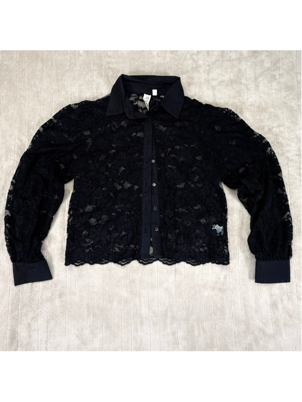 Women's Dolan Black Flower Print Lace Blouse Small